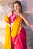 Carrot Orange And Ruby Red Chiffon Embroidered Half And Half Saree