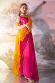 Carrot Orange And Ruby Red Chiffon Embroidered Half And Half Saree