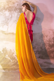 Carrot Orange And Ruby Red Chiffon Embroidered Half And Half Saree
