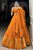 Carrot Orange Chanderi Cotton Woven Zari Flared Lehenga