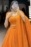 Carrot Orange Chanderi Cotton Woven Zari Flared Lehenga