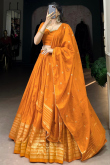 Carrot Orange Chanderi Cotton Woven Zari Flared Lehenga