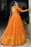 Carrot Orange Chanderi Cotton Woven Zari Flared Lehenga