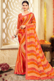 Carrot Orange Chiffon Saree for Party Wear with Printed