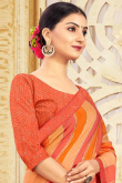 Carrot Orange Chiffon Saree for Party Wear with Printed