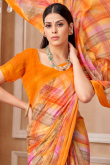 Carrot Orange Chiffon Saree With Printed Work For Casual Wear