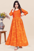 Carrot Orange Cotton Printed Ready Made Ankle Length Kurti