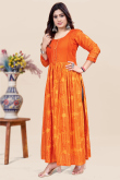 Carrot Orange Cotton Printed Ready Made Ankle Length Kurti
