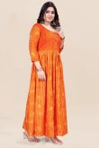 Carrot Orange Cotton Printed Ready Made Ankle Length Kurti
