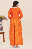 Carrot Orange Cotton Printed Ready Made Ankle Length Kurti