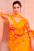 Carrot Orange Cotton Printed Ready Made Lehenga With Long Choli