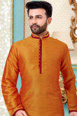Carrot Orange Dupion Silk Plain Men Kurta Pajama