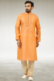 Carrot Orange Jacquard Men Kurta With Churidar