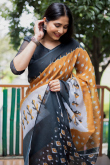 Printed Party Wear Saree in Carrot Orange Linen