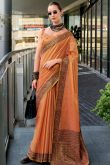 Carrot Orange Linen Weaved Thread Broad Border Saree 