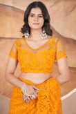 Carrot Orange Net Embroidered Fancy Saree for Festival 