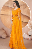 Carrot Orange Net Embroidered Fancy Saree for Festival 