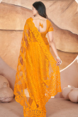 Carrot Orange Net Embroidered Fancy Saree for Festival 