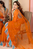 Carrot Orange Net Embroidered Light Weight Saree