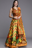 Carrot Orange Silk Printed A Line Lehenga 