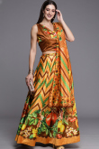 Carrot Orange Silk Printed A Line Lehenga 
