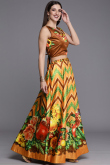 Carrot Orange Silk Printed A Line Lehenga 