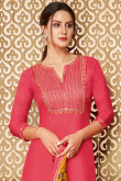Carrot Pink Chanderi Cotton Embroidered Churidar Suit