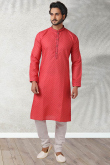 Carrot Pink Cotton Printed Men Kurta Churidar