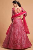 Carrot Pink Net Embroidered Lehenga