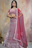 Carrot Pink Sequins Embroidered Panelled Style Net Lehenga