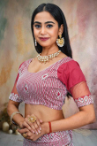 Carrot Pink Sequins Embroidered Panelled Style Net Lehenga
