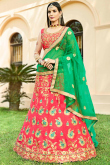 Carrot Pink Silk Embroidered Lehenga