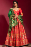 Carrot Red Banarasi Silk Woven Zari Lehenga