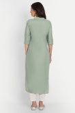 Casual Wear Beads Embroidered Greenish Grey Ready Made Kurti in Cotton