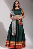 Casual Wear Bottle Green Lehenga in Silk