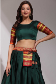 Casual Wear Bottle Green Lehenga in Silk