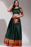 Casual Wear Bottle Green Lehenga in Silk