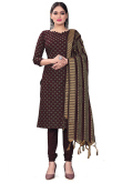 Casual Wear Wine Maroon Weaved Thread Cotton Churidar