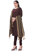 Casual Wear Wine Maroon Weaved Thread Cotton Churidar