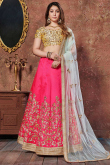 Cerise Pink Art Silk Embroidered Lehenga