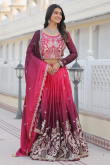 Cerise Pink Embroidered Silk Blend flared Style Lehenga 