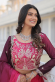 Cerise Pink Embroidered Silk Blend flared Style Lehenga 