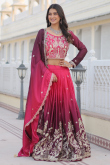 Cerise Pink Embroidered Silk Blend flared Style Lehenga 