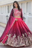 Cerise Pink Embroidered Silk Blend flared Style Lehenga 