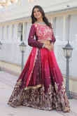 Cerise Pink Embroidered Silk Blend flared Style Lehenga 