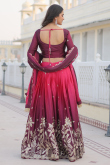 Cerise Pink Embroidered Silk Blend flared Style Lehenga 