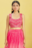 Cerise Pink Flared Style Printed Organza Lehenga For Sangeet 
