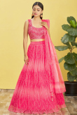 Cerise Pink Flared Style Printed Organza Lehenga For Sangeet 