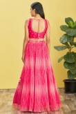 Cerise Pink Flared Style Printed Organza Lehenga For Sangeet 