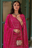 Cerise Pink Georgette Embroidered Straight Cut Sharara Suit 
